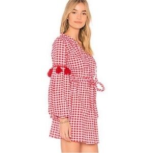 Misa Los Angeles Lissbeth Red White Gingham Plaid Mini Boho Fringe Dress Size S